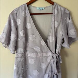She + Sky Light Purple Polka Dot Wrap Style Dress Size Medium